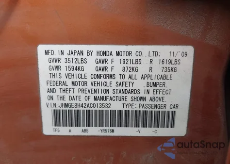 2010 Honda Fit Sport from USA, damaged, VIN JHMGE8H42AC013532